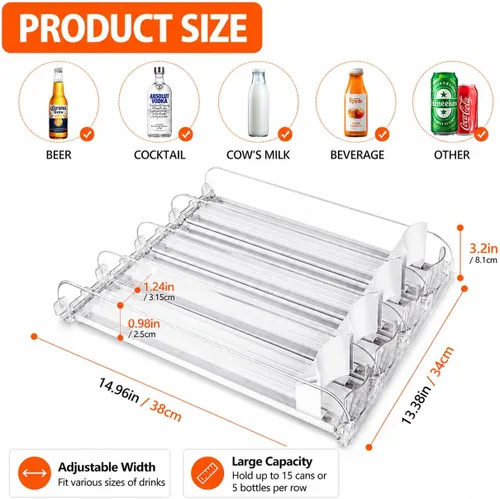Miniatura 3 de Organizador de latas de soda apilable para refrigerador, dispensador automático de bebidas con empujador, capacidad para 25 a 30 latas, organizador