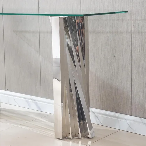 Miniatura 94 de Mesa de centro de cristal de lujo, mesa de centro de sofá de 47 pulgadas con marco de acero inoxidable dorado y parte superior de vidrio negro, mesa