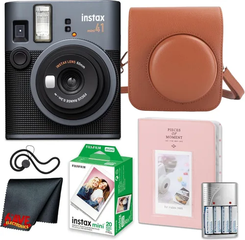 Fujifilm Paquete de cámara instantánea Instax Mini 41 con película Fuji Instant-mini (20 hojas) + álbum de fotos, 64 bolsillos + funda de transporte