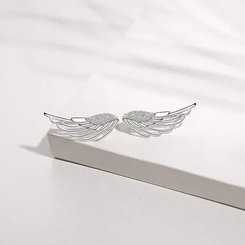 Miniatura 3 de Oído Crawler, Mariafashion Cuff Earrings Plata Sterling Climber Hipoalergénico Oído Envoltura Angular Alas Diamante Zircon Stud Pendientes
