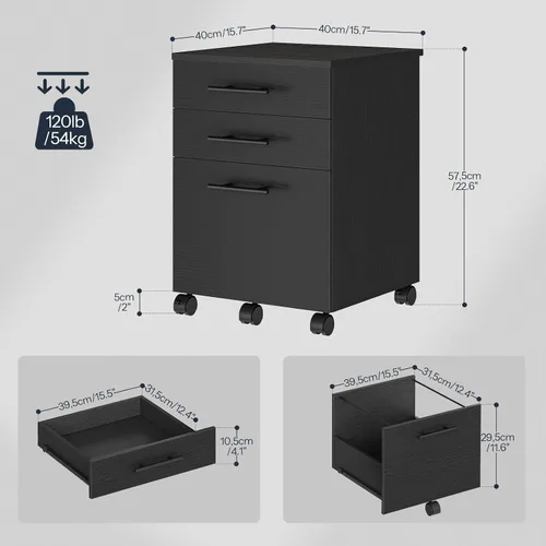 Miniatura 3 de HOOBRO Archivador de 3 cajones, archivador de madera debajo del escritorio, se adapta a tamaño A4/carta para oficina en casa, cajonera pequeña