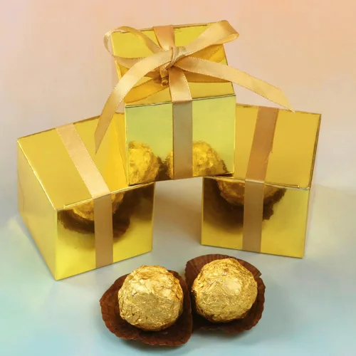 Miniatura 2 de COTOPHER 100 Cajas de Favor de Boda, Cajas de Regalo de Papel 3x3x3 Pulgadas Cajas de Regalo Pequeñas con Cintas Cajas Pequeñas para Regalos, Dorado
