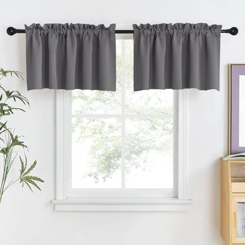 Miniatura 15 de NICETOWN Home Fashion - Cortinas de cocina con bolsillo para poste, cenefa festoneada a medida, cenefa festoneada sólida para ventana de Marrón