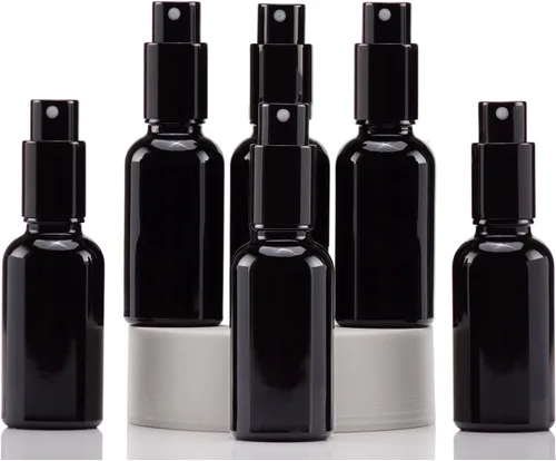 Miniatura 10 de YIZHAO Botellas de vidrio ámbar de 1 oz, con pequeño aerosol de niebla fina, tapa de metal, recargable para aceite esencial, viajes, limpieza