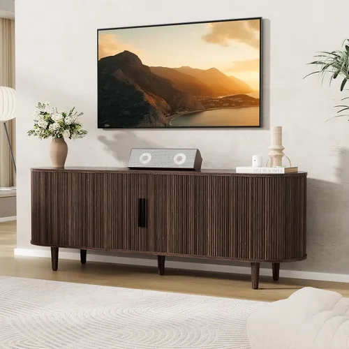 Miniatura 10 de VOWNER Soporte de TV acanalado de 63 pulgadas, moderno centro de entretenimiento para televisores de hasta 65 pulgadas con estantes ajustables