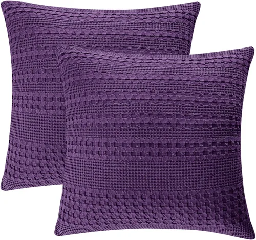 Miniatura 78 de PHF Fundas de almohada con tejido de gofre de 24" x 24", paquete de 2, funda de almohada cuadrada 100% algodón para decoración de ropa de cama, sin
