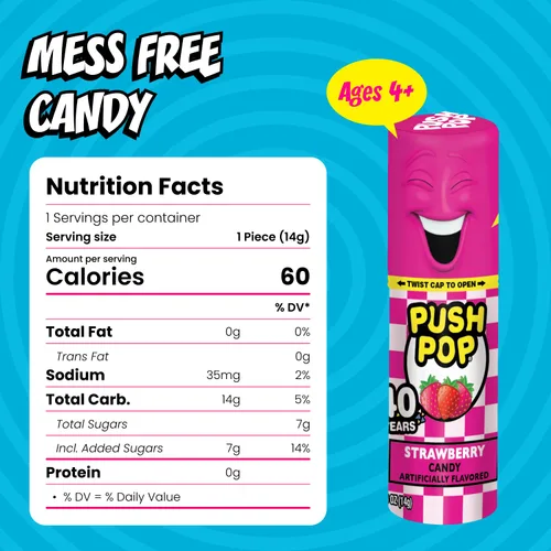 Miniatura 2 de Push Pop Paletas, paquete variado de caramelos duros, 10 paletas envueltas individualmente en sabores afrutados, tamaño completo, dulces divertidos