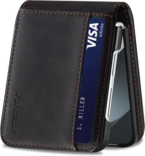 Funda de piel con tapa para Samsung Galaxy Z Flip 3, con protección de bisagra, delgada y magnética tipo cartera [1 tarjetero], funda protectora a