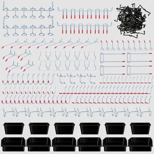 Kit Organizador de Accesorios para Tablero de Clavijas Daanxw de 248 Piezas, Surtido de Ganchos para Tablero de 1/8 y 1/4 Pulgadas, Contenedores