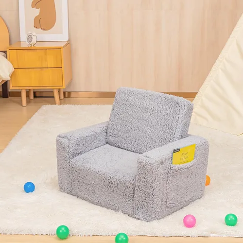 Miniatura 6 de SLIGUY Sofá y silla para niños pequeños – Sofá convertible a tumbona, sofá extraíble con funda de sherpa en color gris oscuro Sherpa Gris