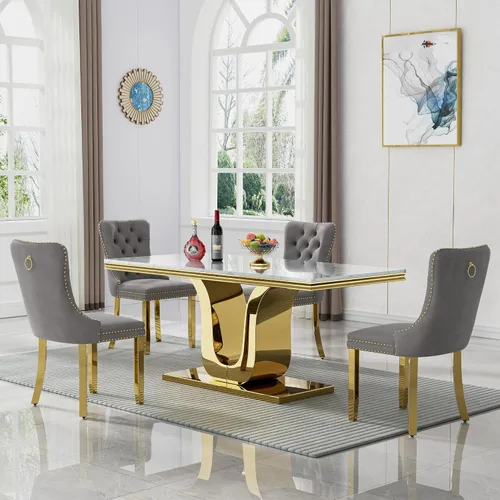 Miniatura 25 de SSLine Mesa de comedor moderna para mesa de cocina de mármol sintético de 6,70 pulgadas, mesa de comedor rectangular para muebles de cocina