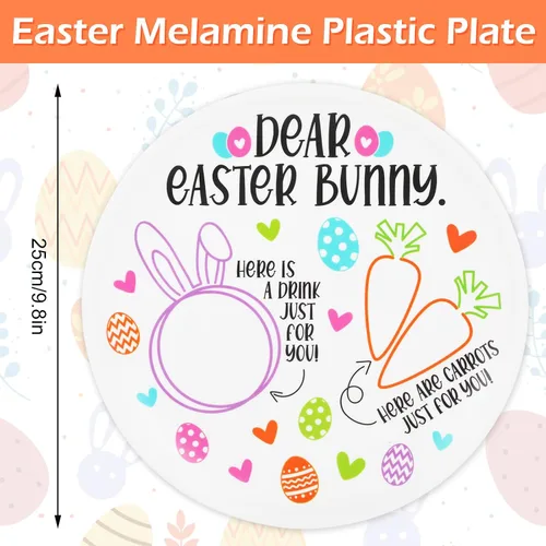 Miniatura 2 de AnyDesign Plato redondo de conejo de Pascua, platos redondos de conejo, zanahorias para querida Pascua, platos de plástico reutilizables, bandeja