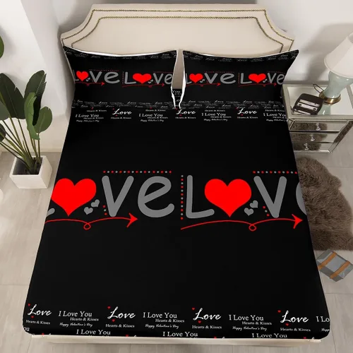 Miniatura 29 de Sábana bajera ajustable King Crown vintage negro y gris, sábanas románticas para el día de San Valentín, tamaño individual para mujeres, regalos
