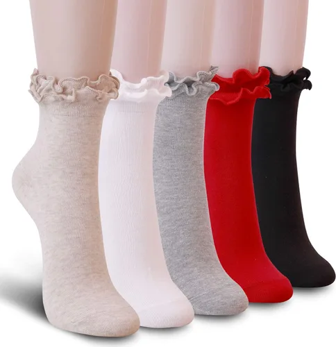 Miniatura 2 de Calcetines de algodón con volantes dobles para mujer con ribete de encaje de lechuga de algodón paquete de 35