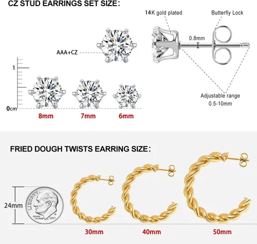Miniatura 3 de PICKBEAU 5 Pairs Gold Hoop Earrings for Women 18K Gold Plated Huggie Hoop Earrings Set for Girls Hypoallergenic Cartilage Earrings Lightweight