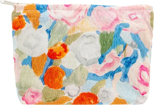 Miniatura 60 de Pazimiik Bolsa de maquillaje floral, grande, de algodón, con cremallera para bolsa de viaje, organizador de maquillaje de lona para mujeres, Algodón
