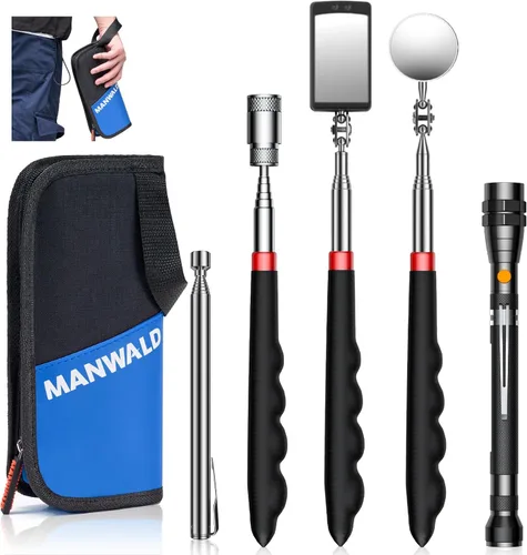 Juego de herramientas de recogida magnética telescópica con bolsa portátil, linterna extensible con espejo de inspección de 360°, relleno de Azul