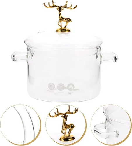 Miniatura 4 de Vaguelly Olla de sopa de vidrio de borosilicato de 7.87 pulgadas de alto con tapa estilo alce resistente al calor para cocina en el hogar, cocina