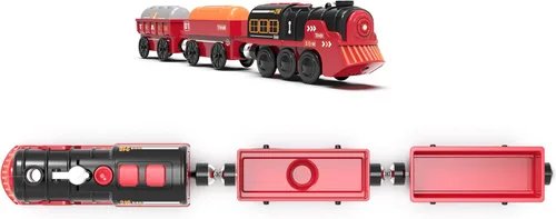Miniatura 9 de Tren eléctrico de juguete para pistas de madera, juguetes de tren motorizado de Navidad para niños pequeños, tren a pilas incluye luces, sonidos