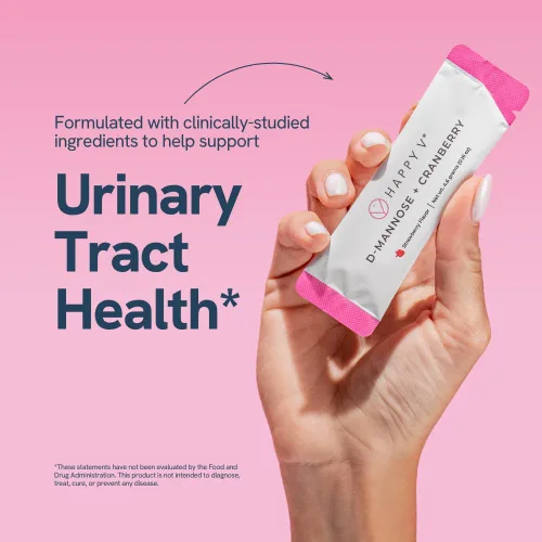 Miniatura 3 de Happy V Paquetes de D-Mannose + Cranberry Stick Suplemento de apoyo del tracto urinario formulado por Dr. Suplementos de manosa D para mujeres