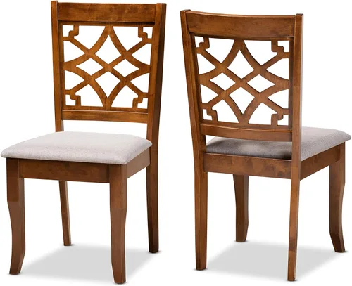 Miniatura 17 de Baxton Studio Mael - Juego de 2 sillas de comedor y sillas de comedor tapizadas de tela gris y acabado marrón oscuro de madera