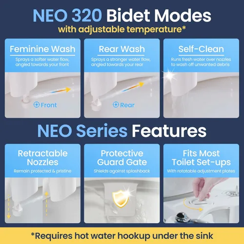 Miniatura 3 de LUXE Bidet NEO 320 - Agua caliente, boquilla doble, autolimpiante, accesorio de bidé no eléctrico para asiento de inodoro, presión de agua Oro rosa