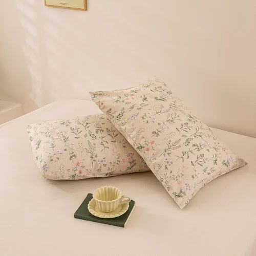 Miniatura 2 de ECOCOTT Floral Pillowcases Standard Size Set of 2, 100% Washed Cotton Pillow Cases with Envelope Closure, Beige Botanical Wildflower Printed Pillow