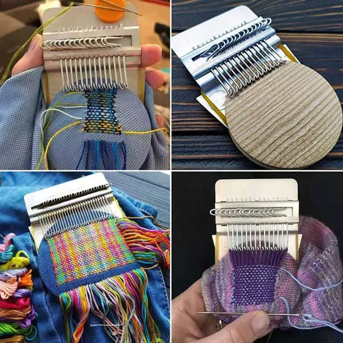 Miniatura 4 de Rumexeng Telar de tejido pequeño, telar estilo Speedweve, mini herramienta de tejido de madera para reparación visible, jeans, calcetines, ropa