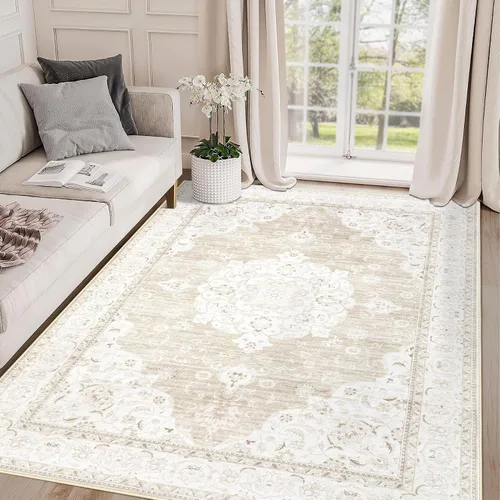 Miniatura 33 de Aoyaomi Alfombra de Área Vintage para Sala de Estar - 5x7 Grande Lavable a Máquina Boho Marroquí Desgastada Alfombras Estilo Granja para Dormitorio