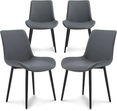 Miniatura 13 de seonyou Juego de 2 sillas de comedor tapizadas de piel sintética de mediados de siglo, cómodas sillas de comedor con marco de metal