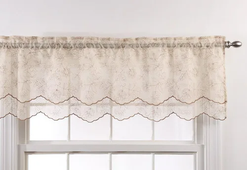 Miniatura 5 de Renaissance Home Fashion Stylemaster Reese - Cenefa festoneada transparente bordada en capas, 55 x 17 pulgadas, color moca