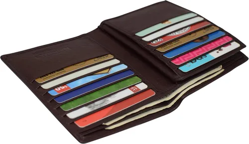 Miniatura 6 de Marshal Billetera de piel auténtica con bloqueo RFID para hombres ranuras para tarjetas, 2 compartimentos para billetes, ventanas de identificación