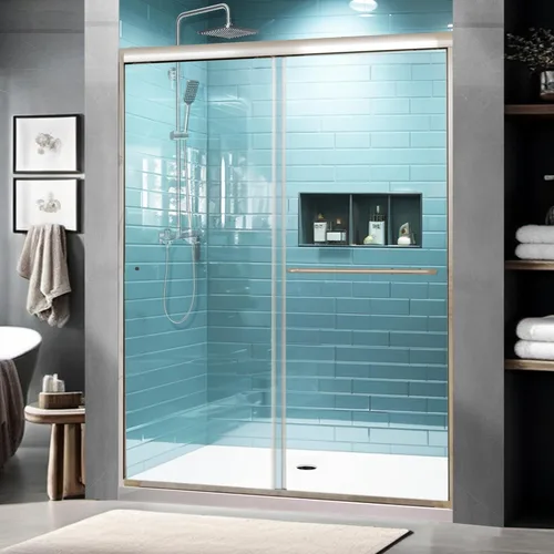 Miniatura 22 de GroGro 56-60" W x 71" H Mampara de ducha giratoria de vidrio semisin marco, vidrio templado transparente de 1/4" (6mm) SGCC, acabado cromo, Cromado