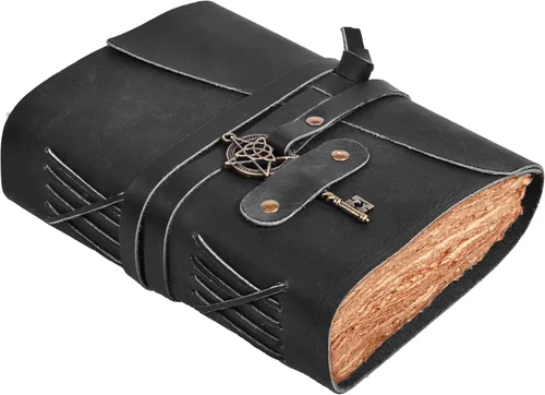 LEATHER VILLAGE Diario vintage encuadernado en cuero, 7 × 5 pulgadas (A7), negro envejecido, 200 páginas, papel de acuarela hecho a mano, bordes