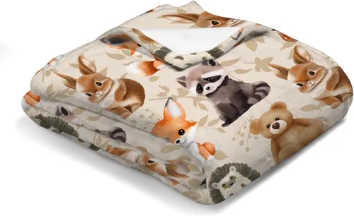 Miniatura 2 de Manta de bebé de animales lindos para niños y niñas, lindo oso, mapache, ciervo, conejo, erizo, manta retro de franela floral, manta de recepción