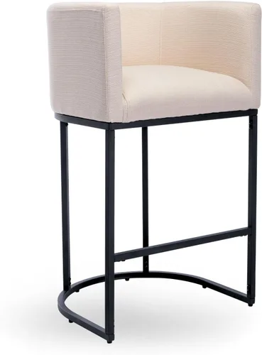 Miniatura 11 de Taburete de bar de lino de 32 pulgadas, taburete moderno de altura de barril con brazo, silla de mostrador tapizada, marco de metal negro para isla