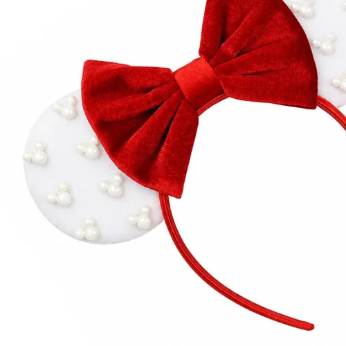 Miniatura 10 de Diadema de Orejas de Ratón de Terciopelo con Cuentas, Diadema de Lazo Negro para el Cabello con Perlas, Accesorio de Cabeza de Decoración de Fiesta