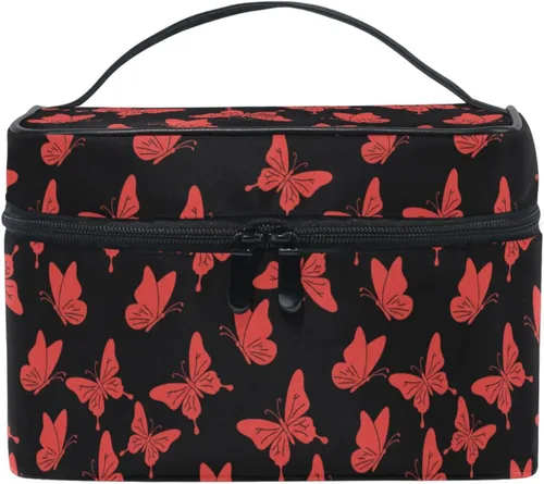 Miniatura 12 de Bolsa de Maquillaje, Estuche de Maquillaje Organizador de Viaje con Diseño de Calavera y Flores, Estuche de Cosméticos, Bolsas de Aseo para Niñas