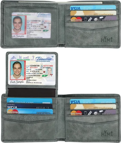 Miniatura 57 de HIMI - Cartera elegante de cuero auténtico para hombre, con bloqueo de interferencia de radiofrecuencia (RFID), con 2 ventanas para identificación