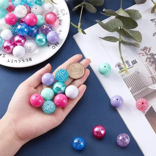 Miniatura 6 de PH PandaHall 50 cuentas de chunk de 0.78 pulgadas, cuentas de goma de mascar coloridas cuentas grandes de perlas de diamantes de imitación sueltas
