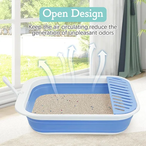 Miniatura 5 de Fhiny Caja de Arena para Gatos Portátil Caja de Arena Poco Profunda 17.7"x13.4"x4.9" Inodoro Plegable para Gatos con Pala Bandeja Abierta
