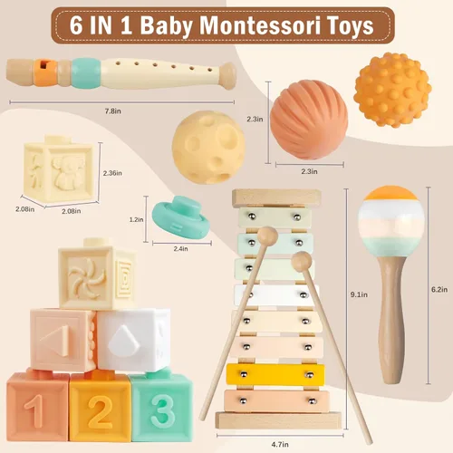 Miniatura 6 de Meytccve Juguetes para Bebés Juguetes Montessori para Bebés, Juguete de Instrumentos Musicales de Madera Bloques de Construcción Apilables, Juguetes