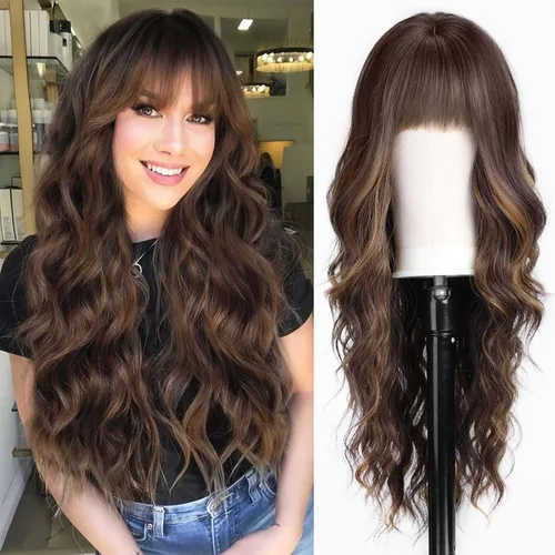 Miniatura 8 de HAIRCUBE Peluca Auburn con Flequillo Cabello Largo con Flequillo Cabello Rojo Apariencia Natural Resistente al Calor Peluca Sintética Juego Diario