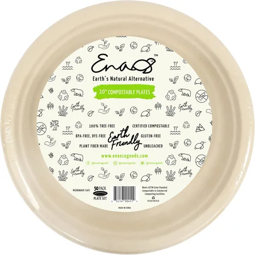 Miniatura 9 de Platos de papel desechables 100 % compostables a granel [10 pulgadas, 3 comp 400 paquetes], platos de bambú, ecológicos, biodegradables, resistentes