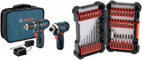 Bosch Juego de 40 piezas DDMS40 con kit combinado de herramientas eléctricas Bosch CLPK22-120 - Juego de herramientas inalámbricas de 12 voltios