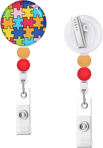 Miniatura 28 de Immaturus Carrete retráctil de mariposa y luna con cuentas, lindo y divertido soporte para tarjetas de identificación retráctil, clips de insignia