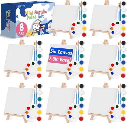 Miniatura 11 de ESRICH - Juego de 20 piezas de mini lienzo para pintar, juego de pintura acrílica en miniatura, regalos para el día de San Valentín, lienzo estirado