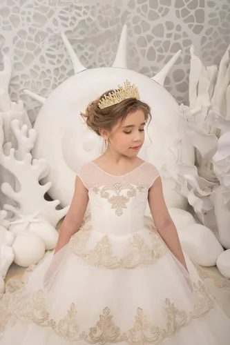 Miniatura 2 de KNCERY Vestido formal de tul de encaje para niña de flores con tren para primera comunión