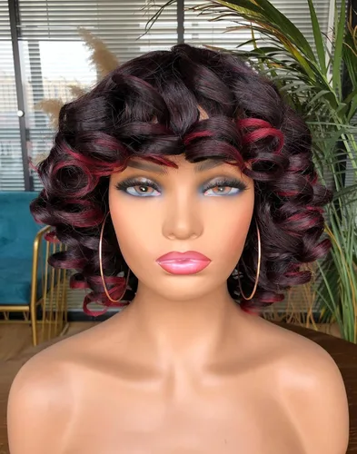 Miniatura 12 de Pelucas cortas y rizadas para mujeres negras, peluca rizada afro con flequillo, rizos sueltos, lindos rizos, pelo sintético para mujeres Negro