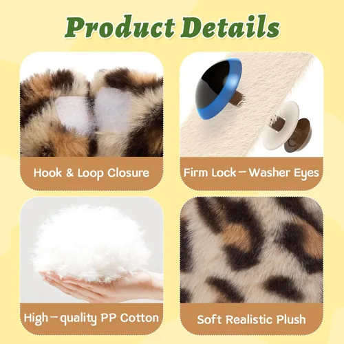 Miniatura 7 de MorisMos Dúo de Animales de Peluche de Leopardo, Congelables y Aptos para Microondas, Juguete de Leopardo de Brazos Largos para Abrazar, Almohadilla